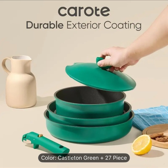 Carote Cookware Forest Green Click On Handles 27 PC Set New In Box - Picture 4 of 17